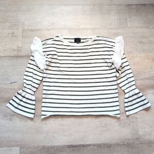 Lumiere WOMENS CREAM / Green STRIPED JUMPER - Sweater Size Small S